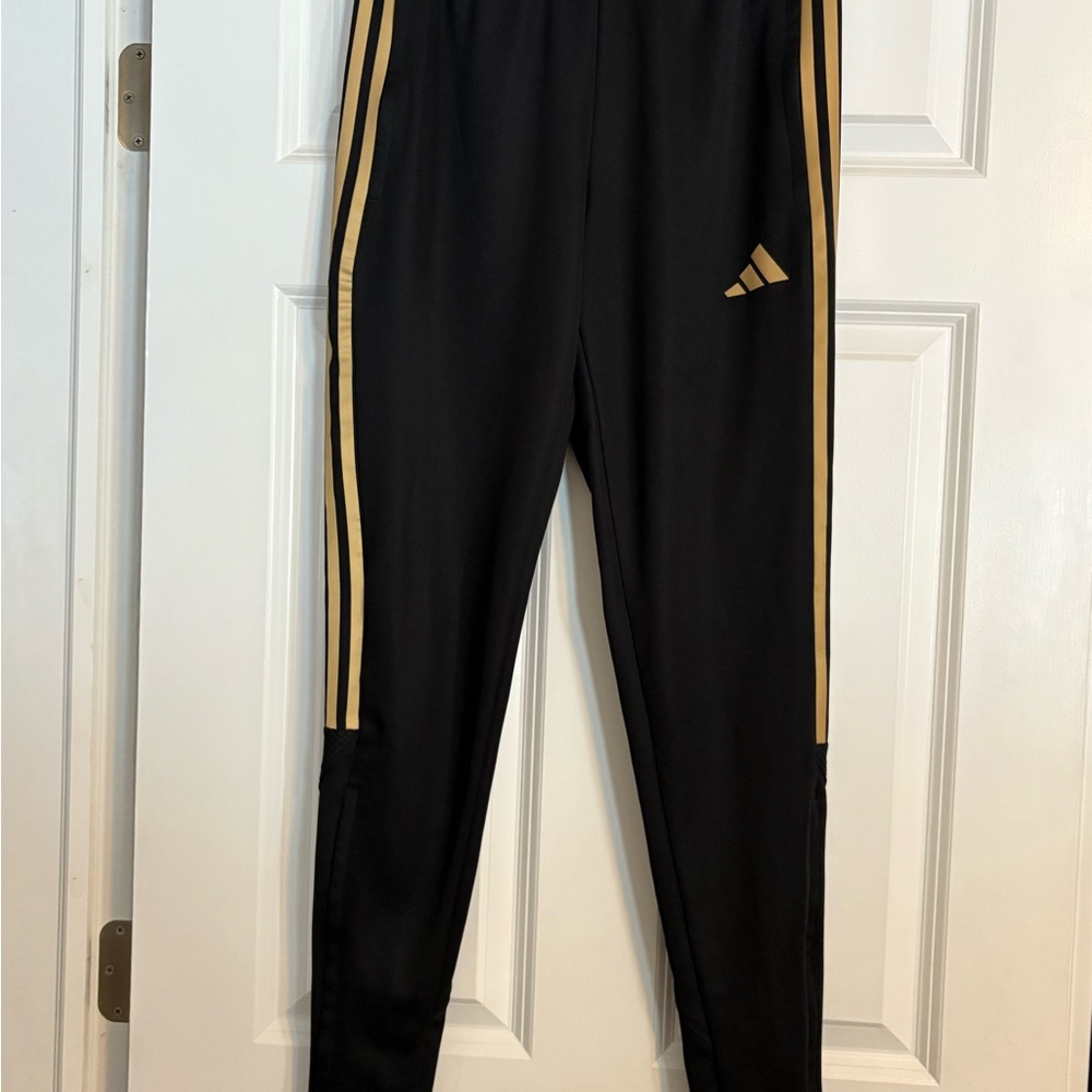 Adidas Black Joggers with Gold Stripes